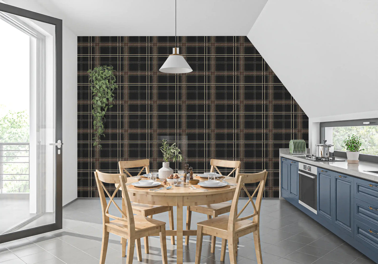 Héritage hivernal – Papier peint à carreaux tartan fenêtre, audacieux et très contrasté