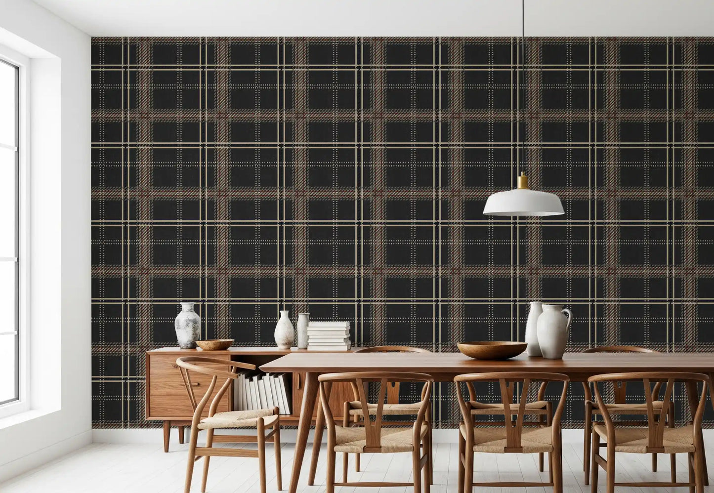 Héritage hivernal – Papier peint à carreaux tartan fenêtre, audacieux et très contrasté