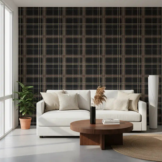 Winter Heritage – Karierter Tartan mit Fensterpaneel-Muster – Markante Tapete mit hohem Kontrast