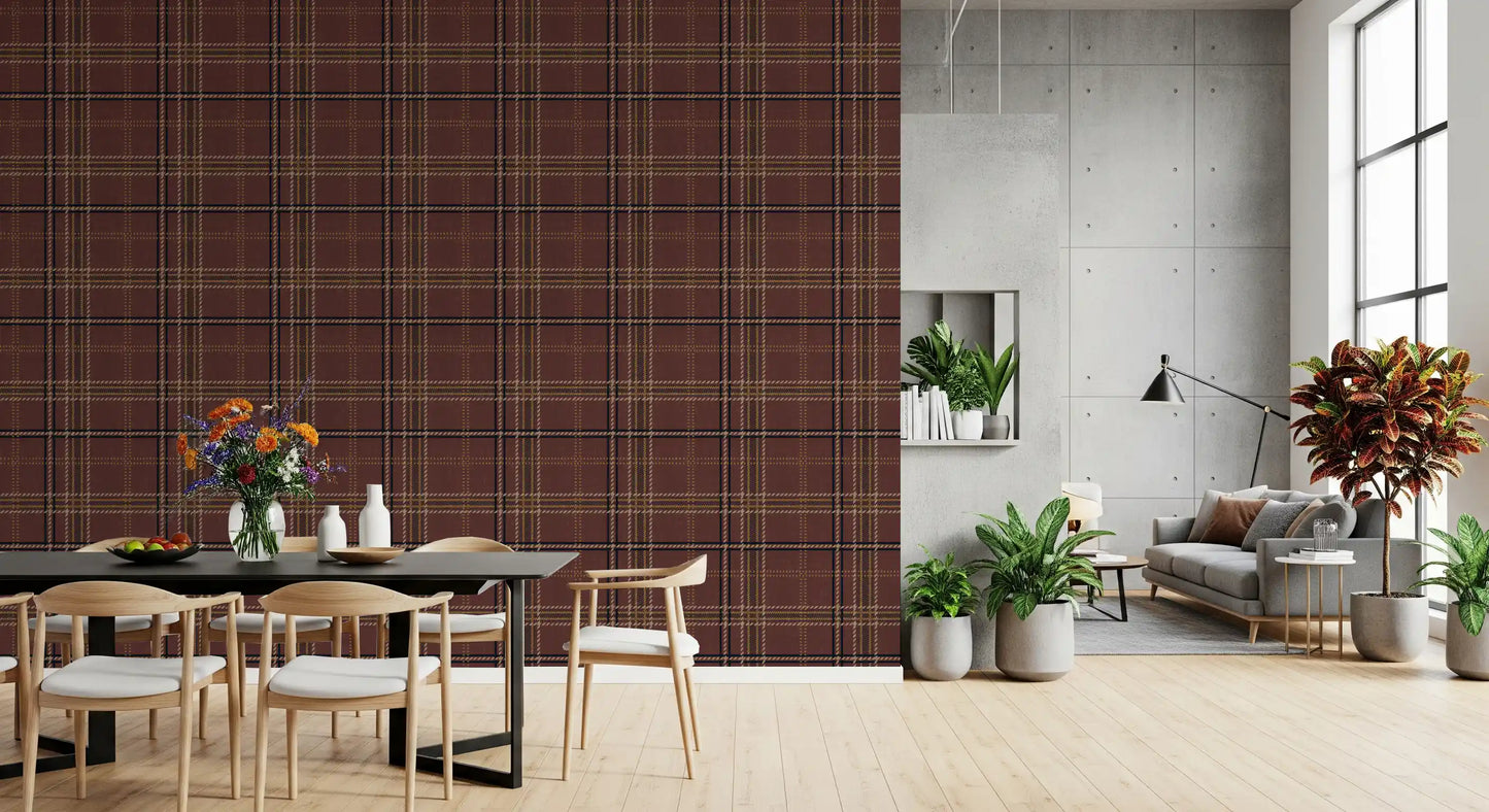 Winter Heritage – Karierter Tartan mit Fensterscheibenmuster – Tapete in dunklem, stimmungsvollem Farbton