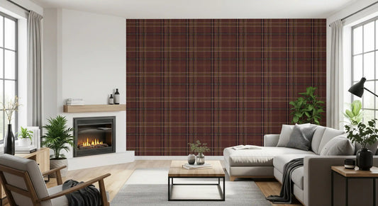 Winter Heritage – Karierter Tartan mit Fensterscheibenmuster – Tapete in dunklem, stimmungsvollem Farbton