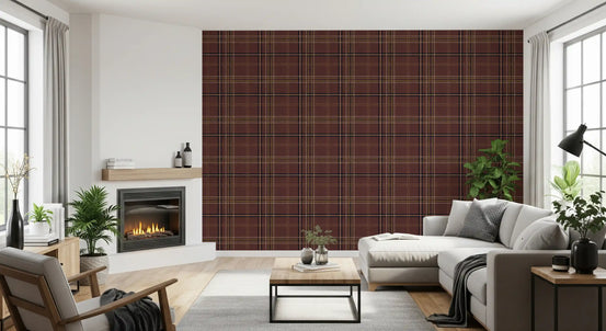 Héritage hivernal – Papier peint à carreaux tartan à motif fenêtre, dans des tons sombres et enveloppants