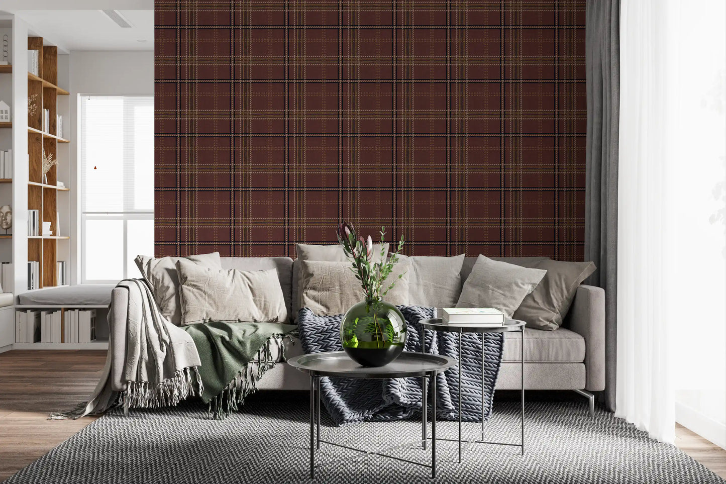 Winter Heritage – Karierter Tartan mit Fensterscheibenmuster – Tapete in dunklem, stimmungsvollem Farbton