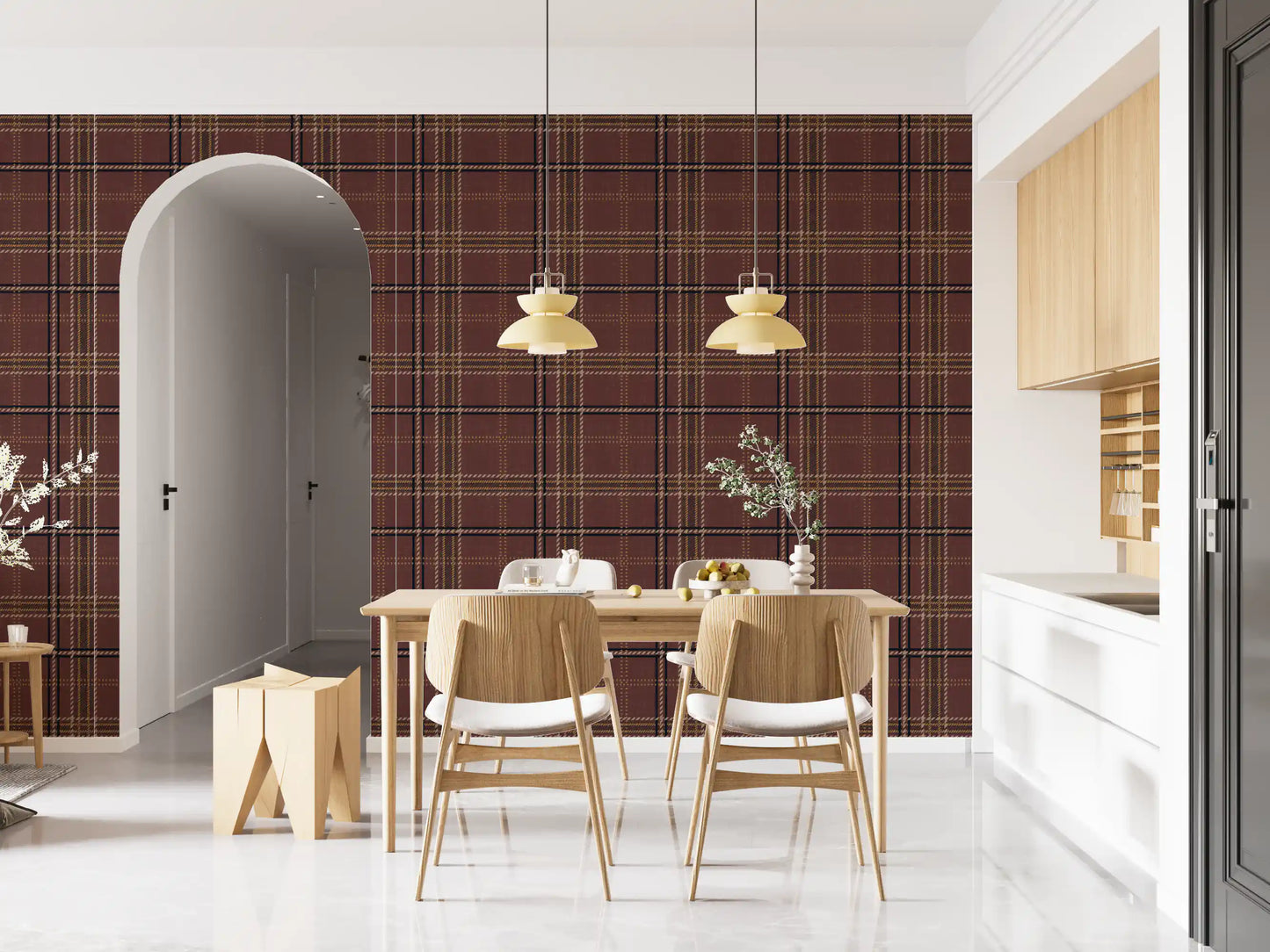 Winter Heritage – Karierter Tartan mit Fensterscheibenmuster – Tapete in dunklem, stimmungsvollem Farbton