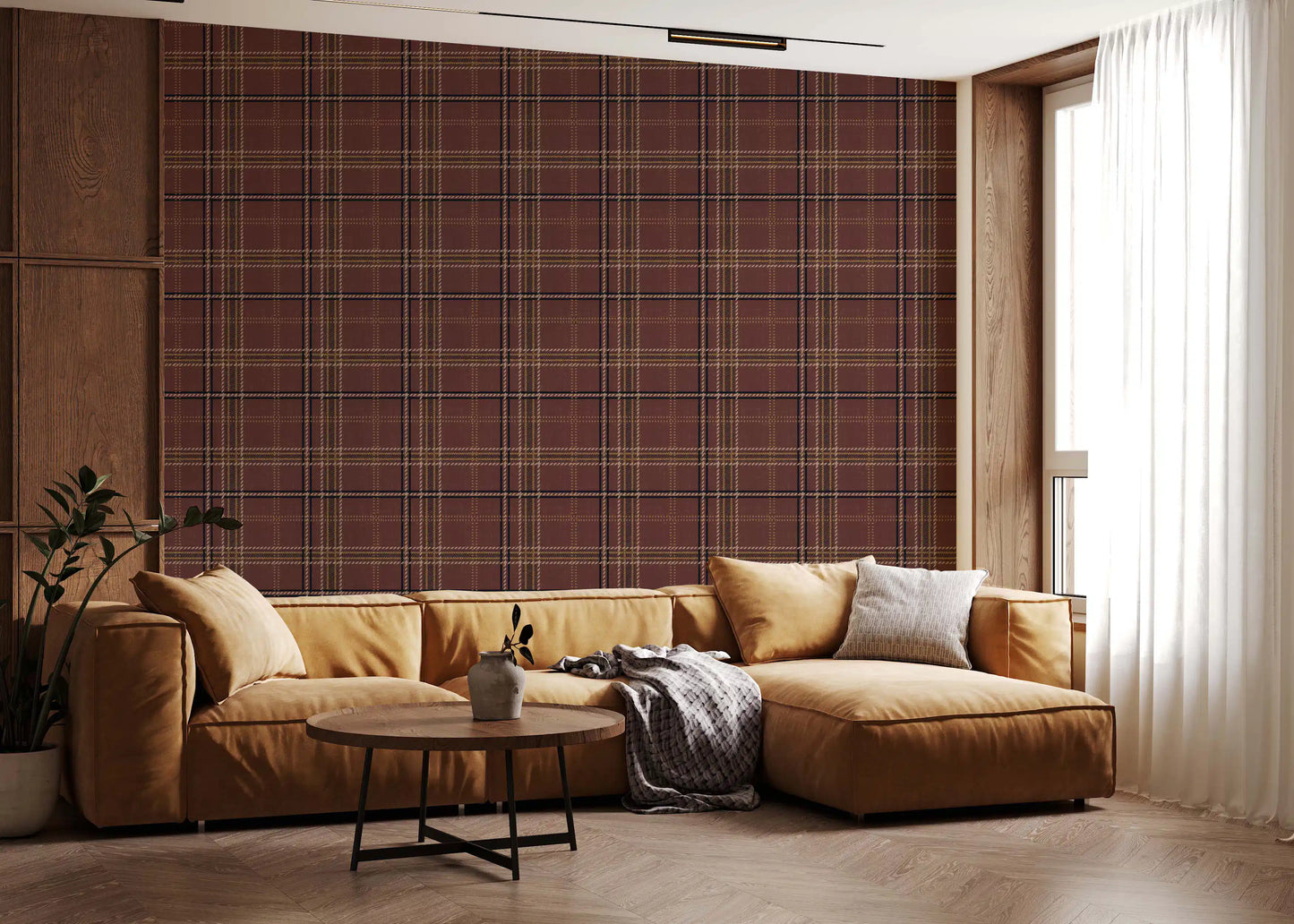 Winter Heritage – Karierter Tartan mit Fensterscheibenmuster – Tapete in dunklem, stimmungsvollem Farbton