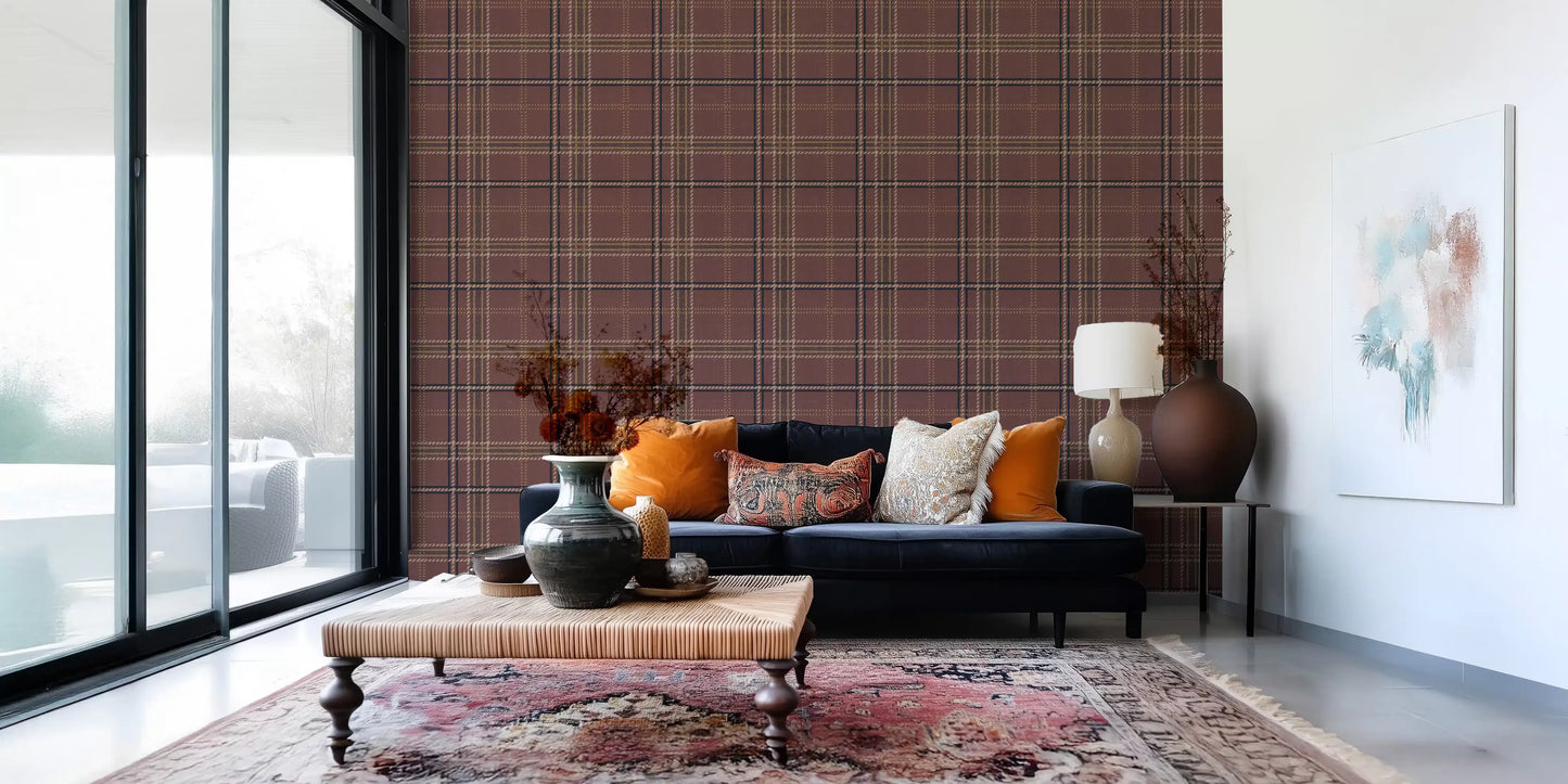 Winter Heritage – Karierter Tartan mit Fensterscheibenmuster – Tapete in dunklem, stimmungsvollem Farbton