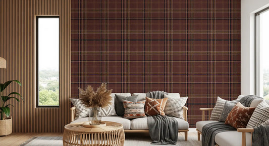 Winter Heritage – Karierter Tartan mit Fensterscheibenmuster – Tapete in dunklem, stimmungsvollem Farbton