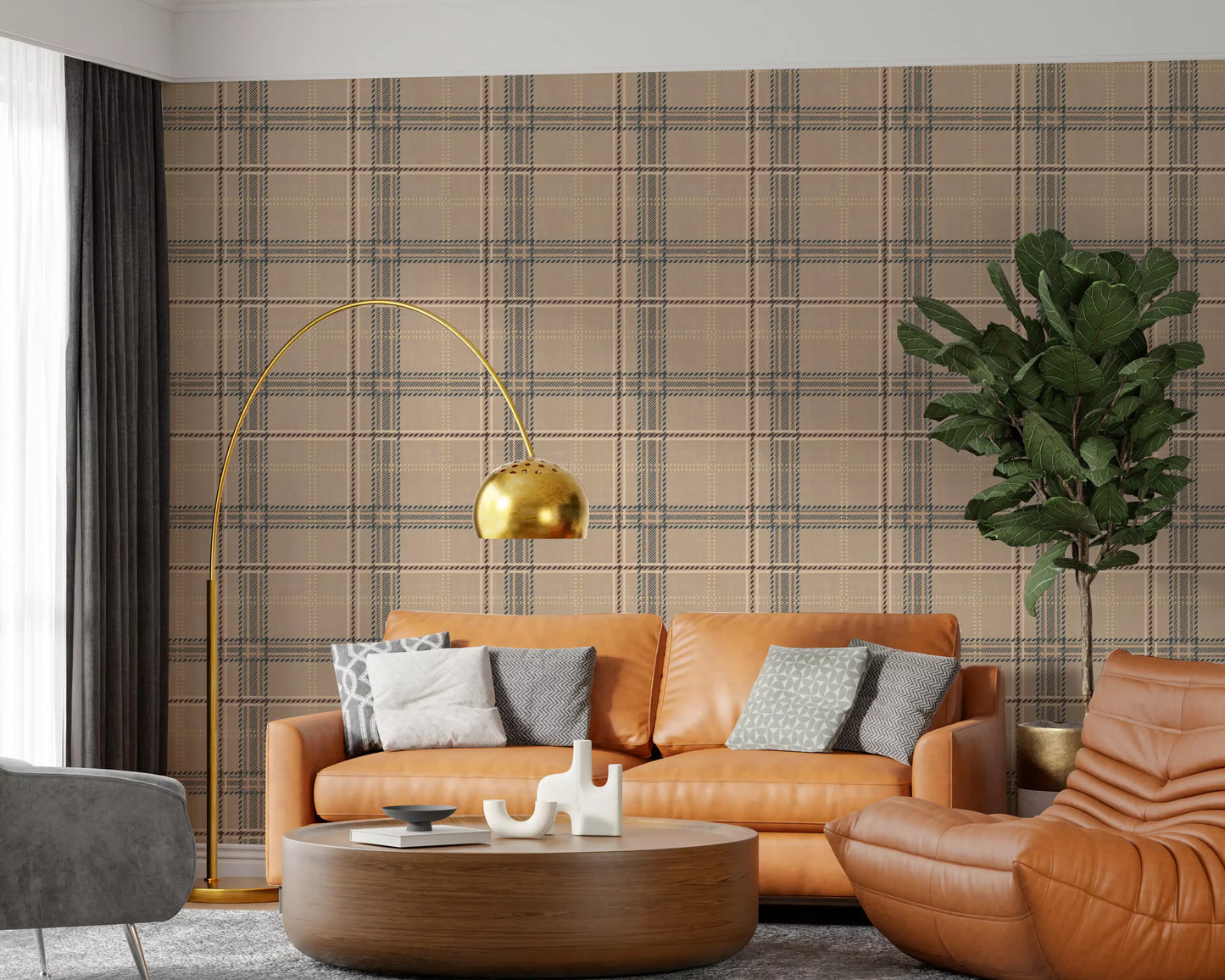 Héritage hivernal – Tartan à carreaux fenêtre – Papier peint bleu indigo vif