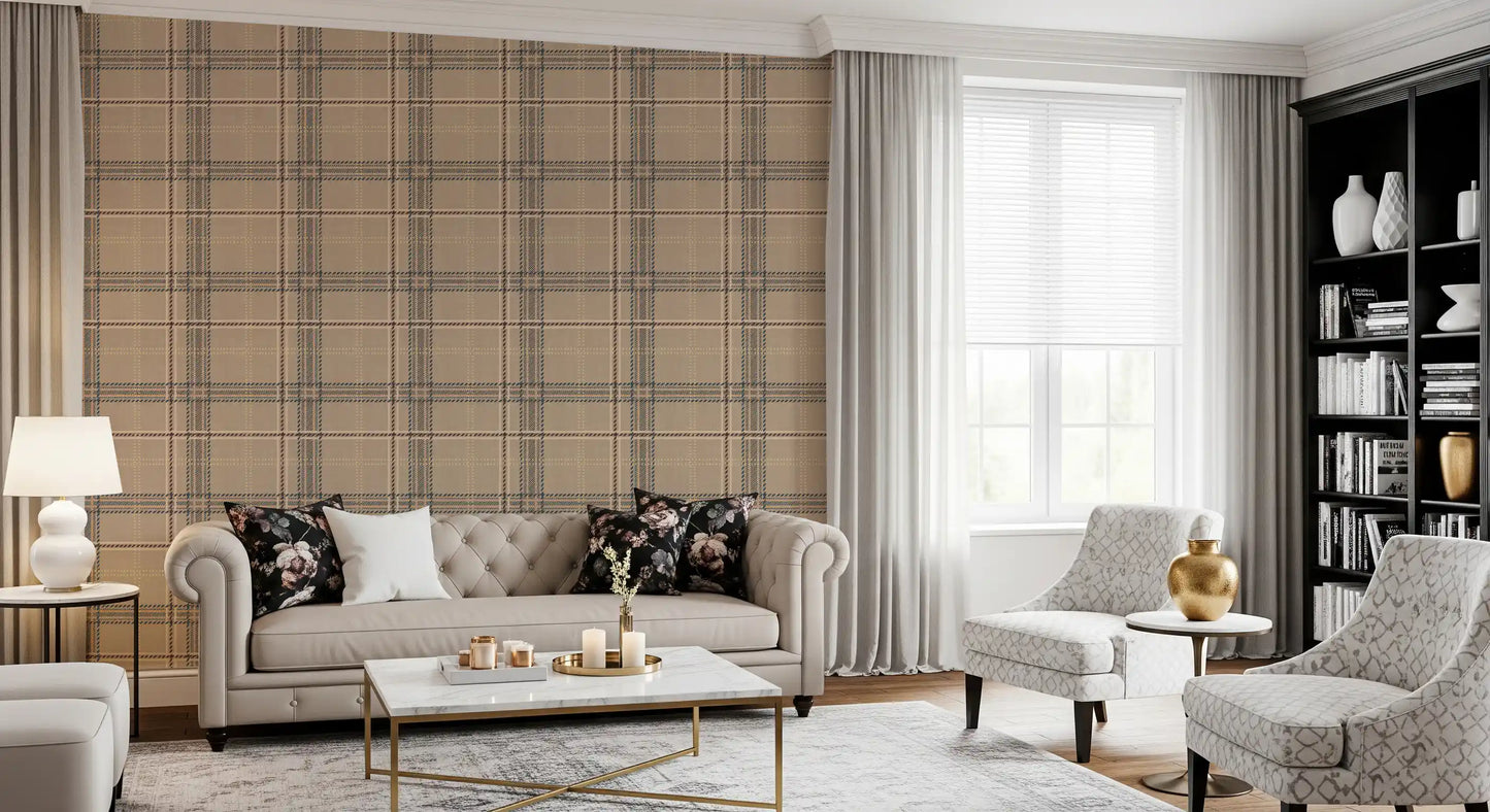 Héritage hivernal – Tartan à carreaux fenêtre – Papier peint bleu indigo vif