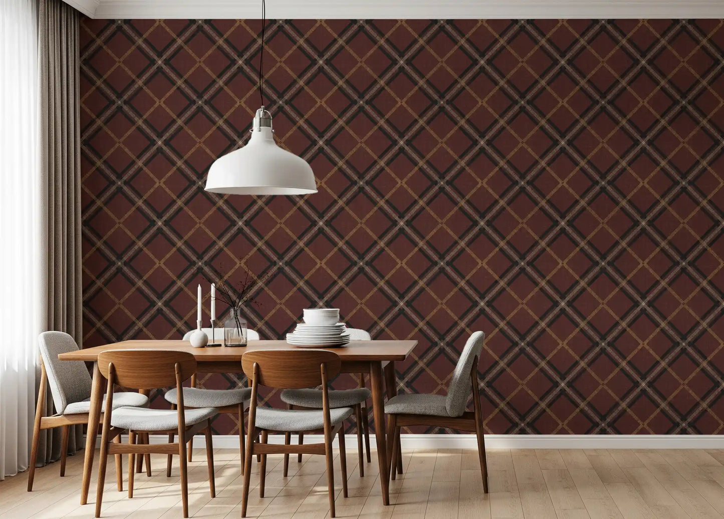 Héritage hivernal – Treillis tartan à carreaux quadrillés – Mélange sombre et mystérieux de papiers peints
