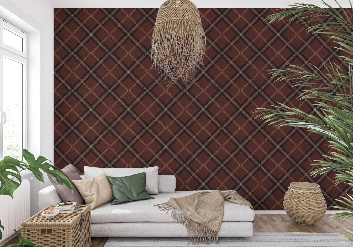 Héritage hivernal – Treillis tartan à carreaux quadrillés – Mélange sombre et mystérieux de papiers peints