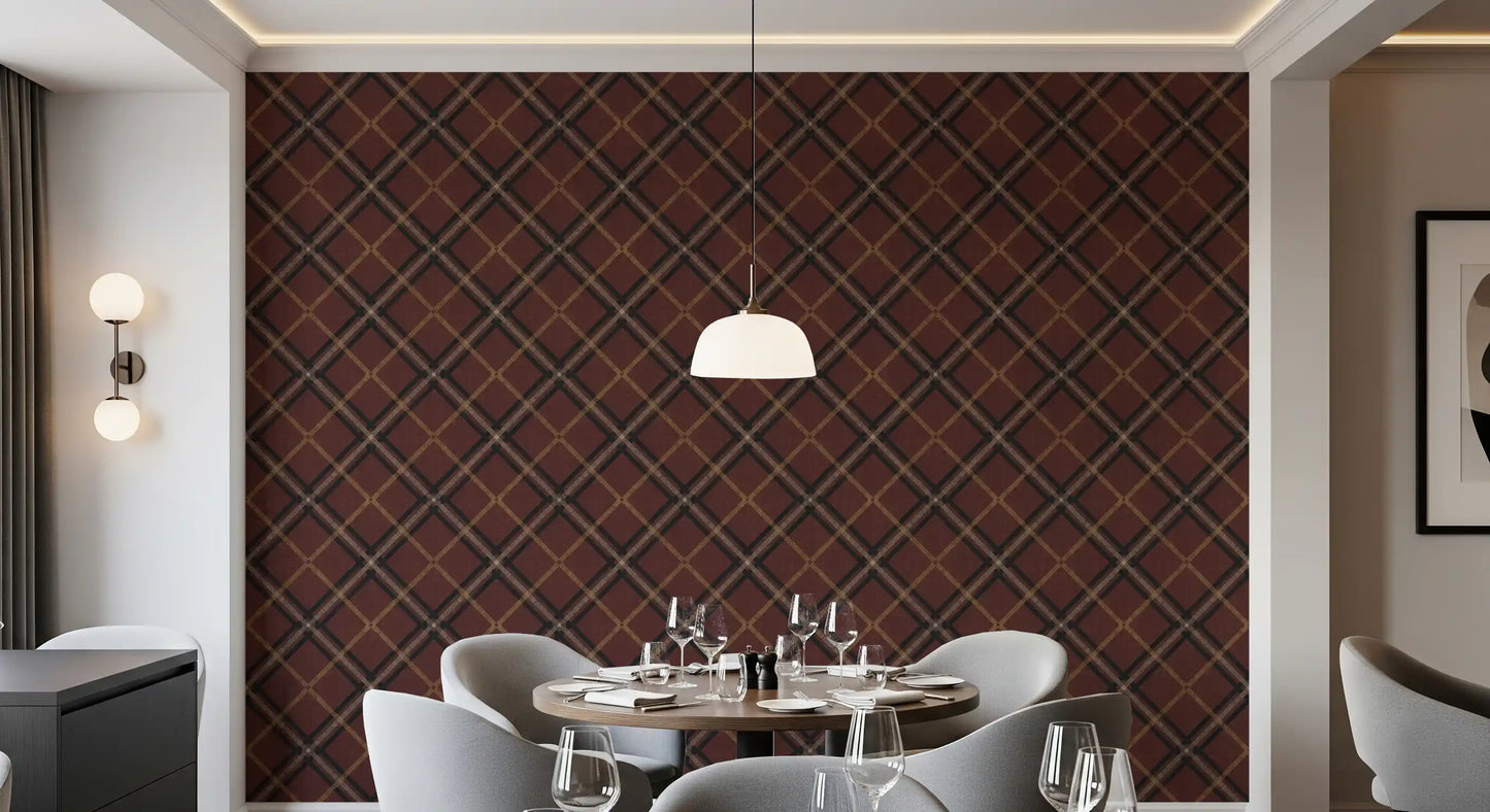 Héritage hivernal – Treillis tartan à carreaux quadrillés – Mélange sombre et mystérieux de papiers peints