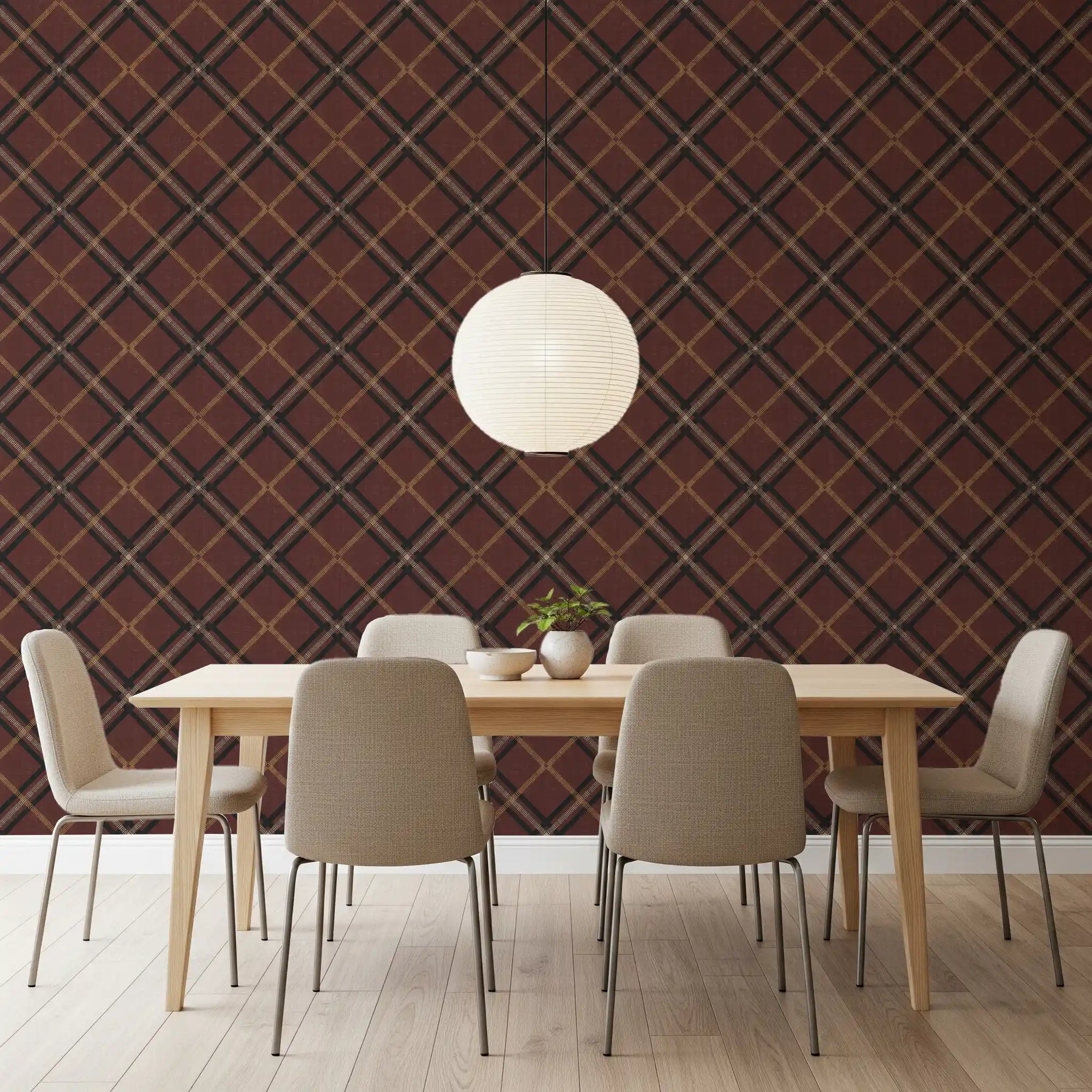 Héritage hivernal – Treillis tartan à carreaux quadrillés – Mélange sombre et mystérieux de papiers peints