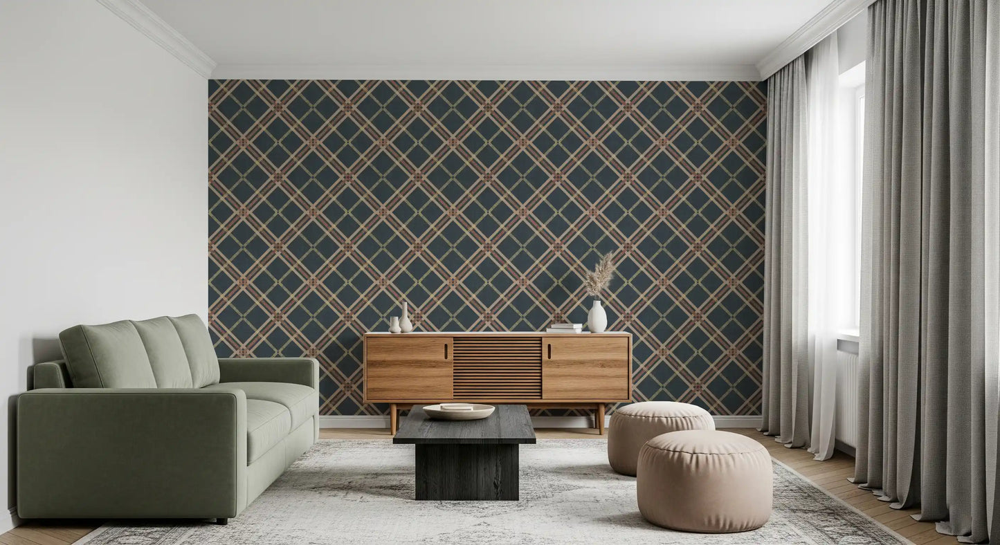 Héritage hivernal – Treillis tartan à carreaux en grille – Papier peint aux tons froids et lumineux