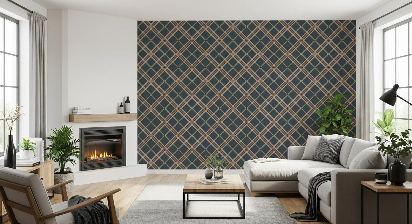 Héritage hivernal – Treillis tartan à carreaux en grille – Papier peint aux tons froids et lumineux