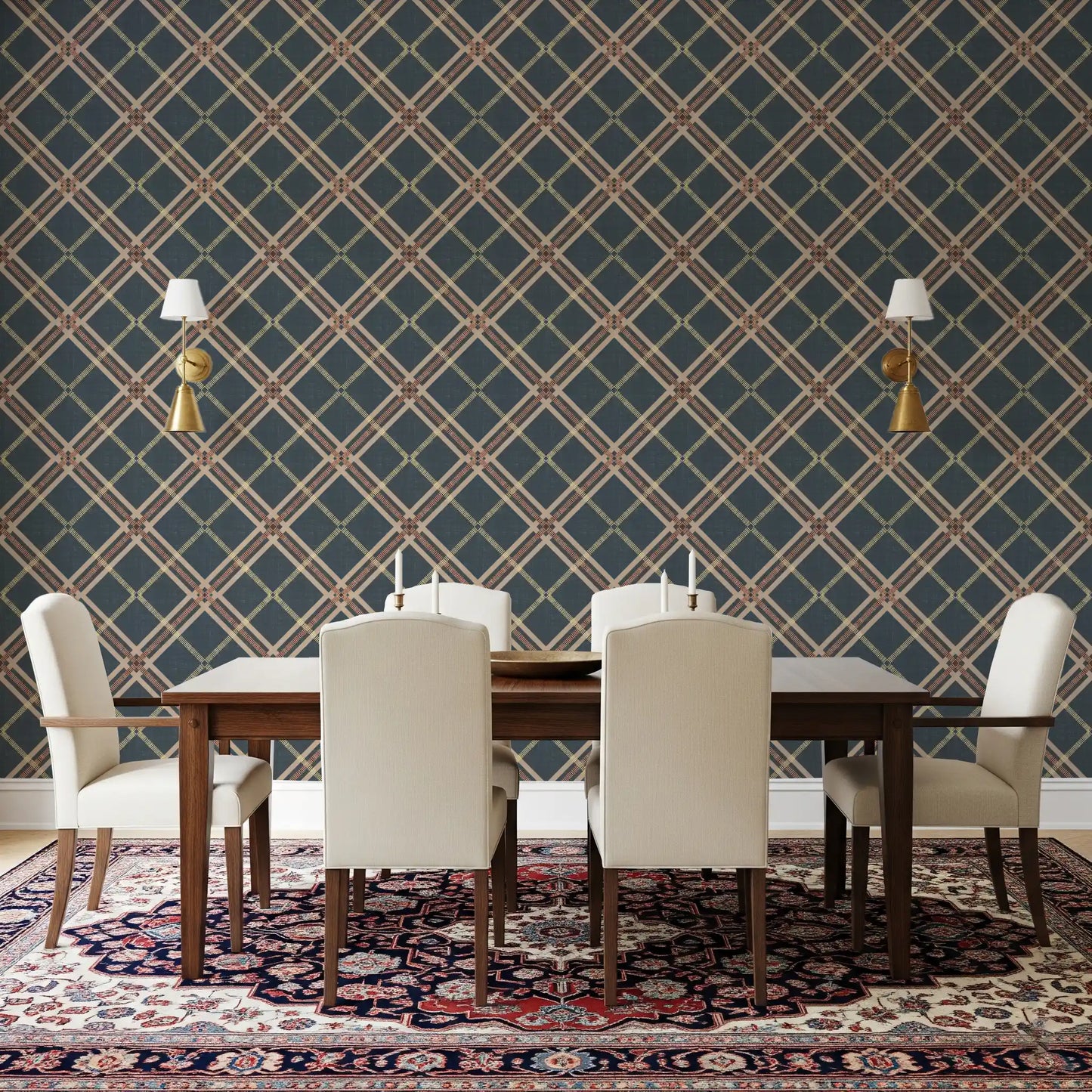 Héritage hivernal – Treillis tartan à carreaux en grille – Papier peint aux tons froids et lumineux
