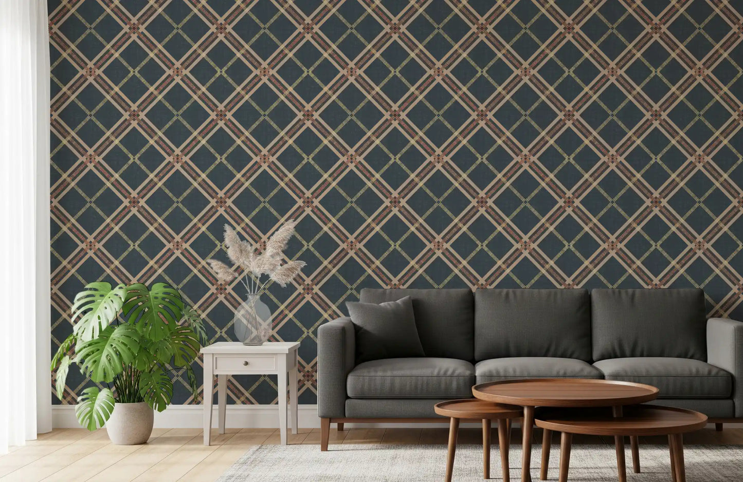 Héritage hivernal – Treillis tartan à carreaux en grille – Papier peint aux tons froids et lumineux