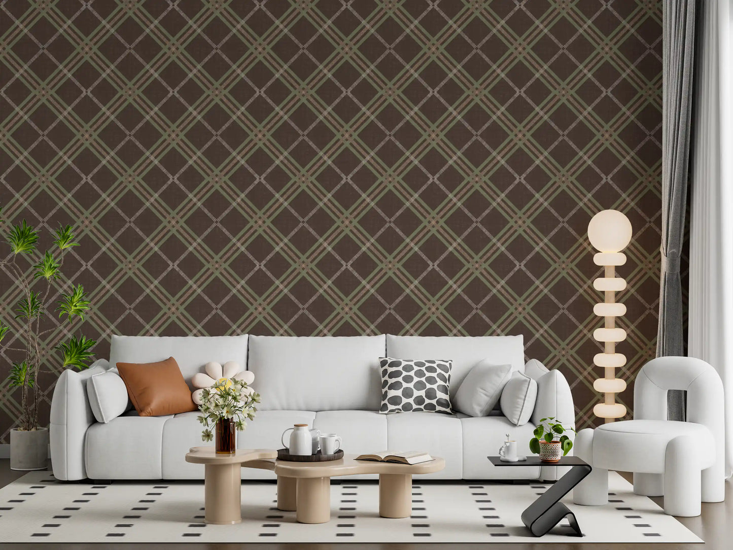 Héritage hivernal – Papier peint à carreaux tartan, treillis et quadrillage dans des tons doux et subtils