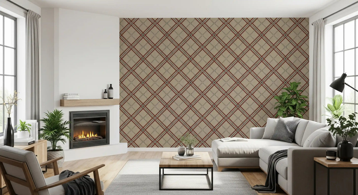 Héritage hivernal – Treillis tartan à carreaux en grille – Papier peint aux teintes profondes et intenses