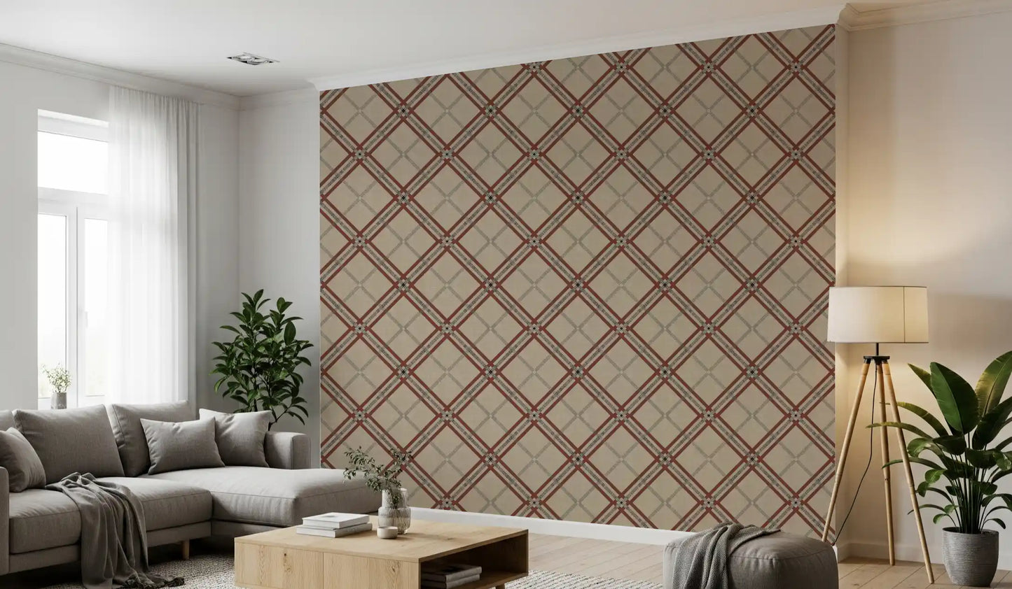 Héritage hivernal – Treillis tartan à carreaux en grille – Papier peint aux teintes profondes et intenses