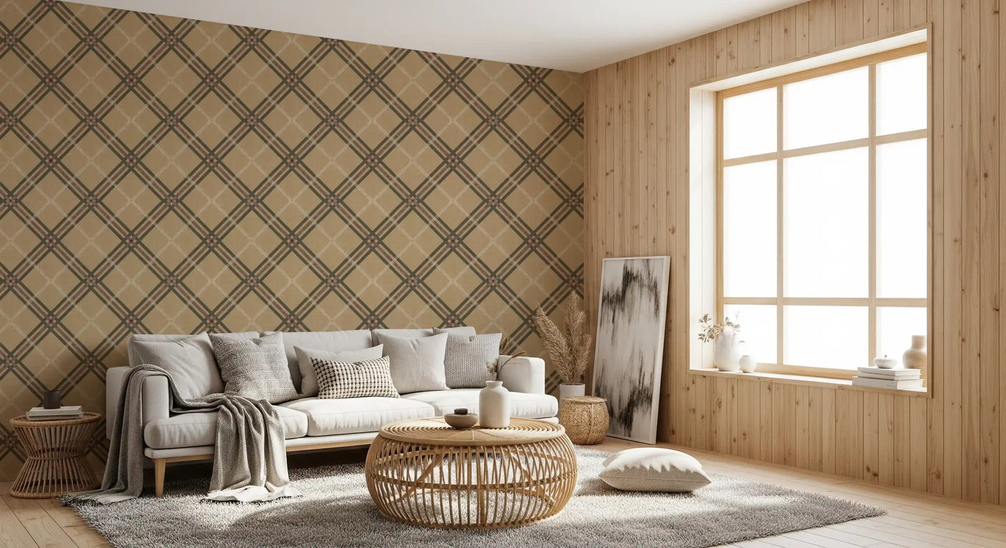 Héritage hivernal – Papier peint à carreaux tartan en treillis quadrillé, aux tons chauds et riches