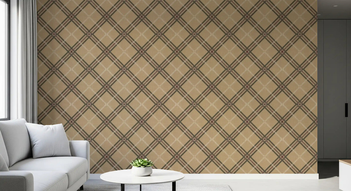 Héritage hivernal – Papier peint à carreaux tartan en treillis quadrillé, aux tons chauds et riches