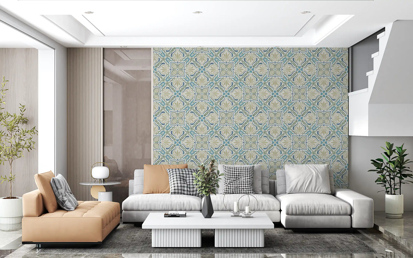 Papel tapiz floral fluido Azure
