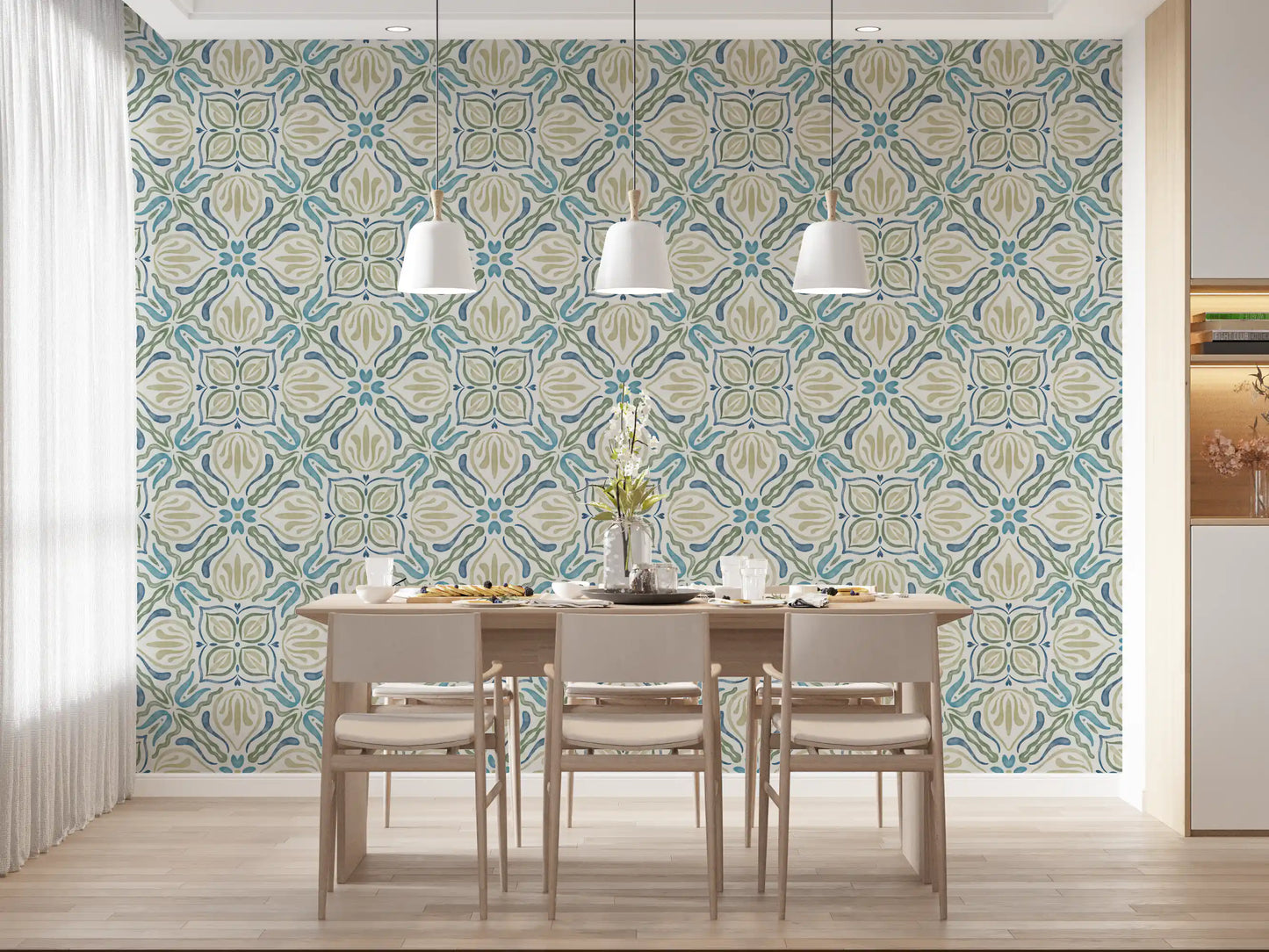 Papel tapiz floral fluido Azure