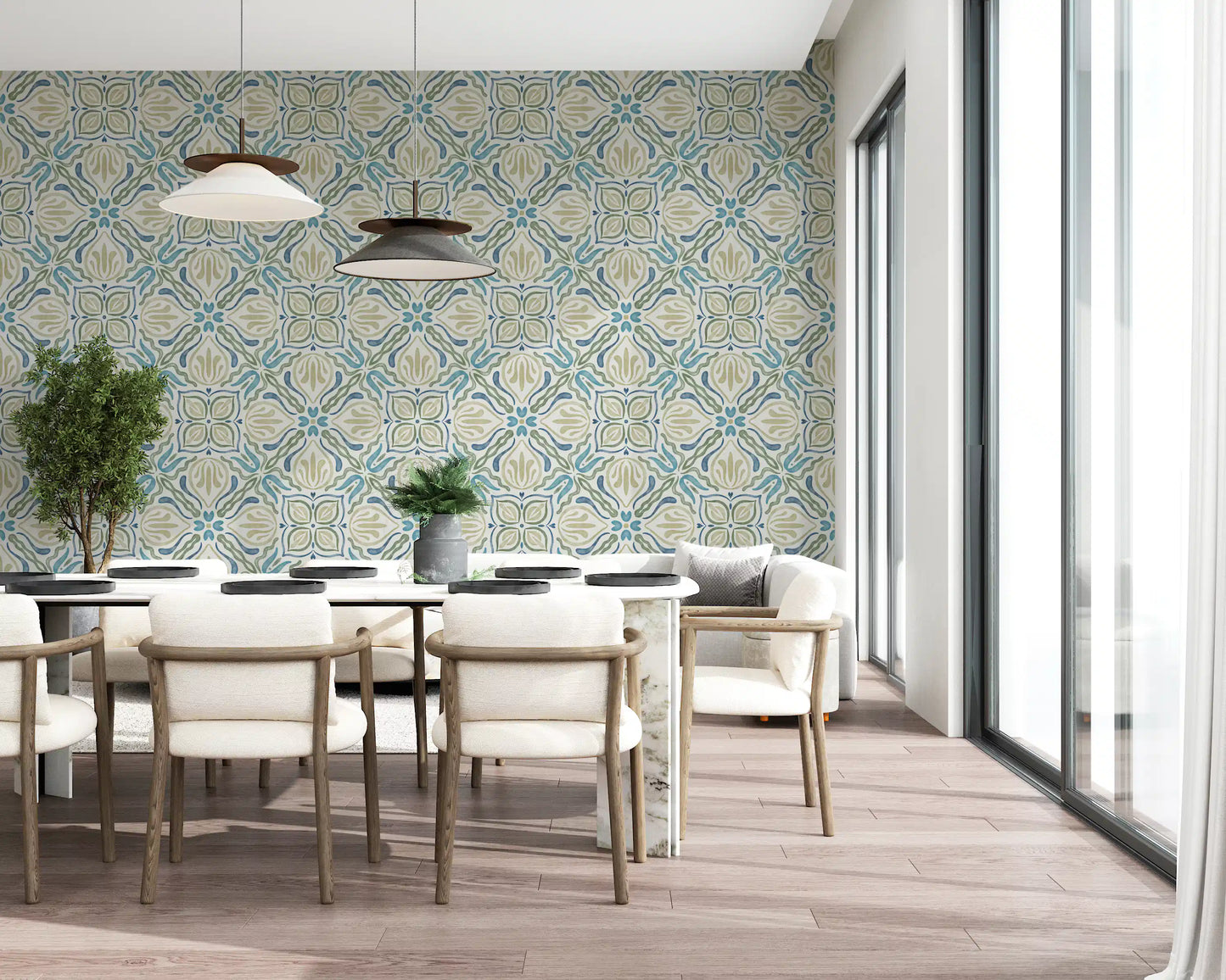 Papel tapiz floral fluido Azure