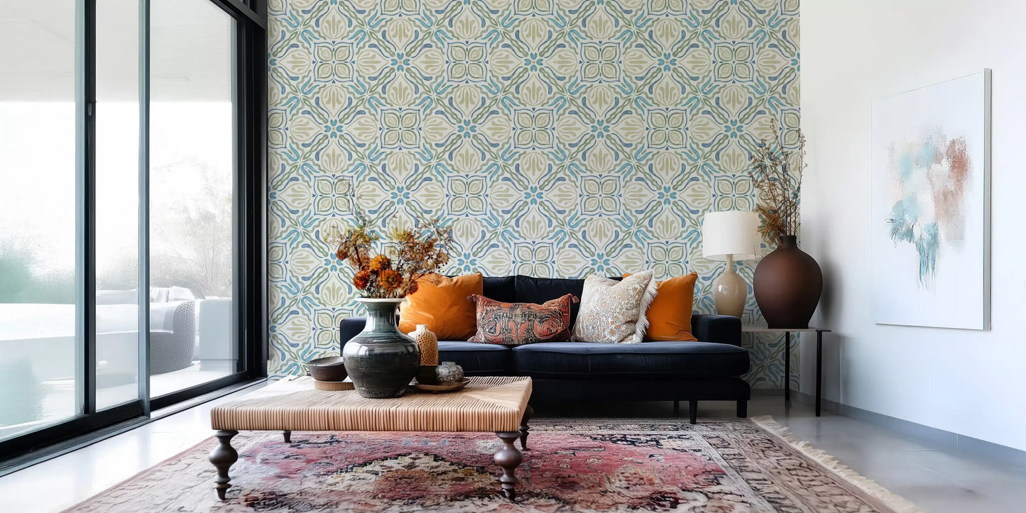Papel tapiz floral fluido Azure
