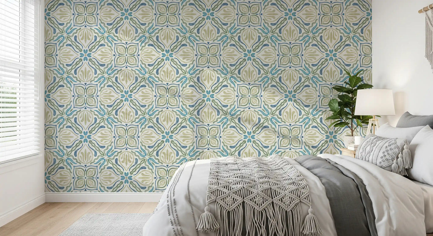 Papel tapiz floral fluido Azure