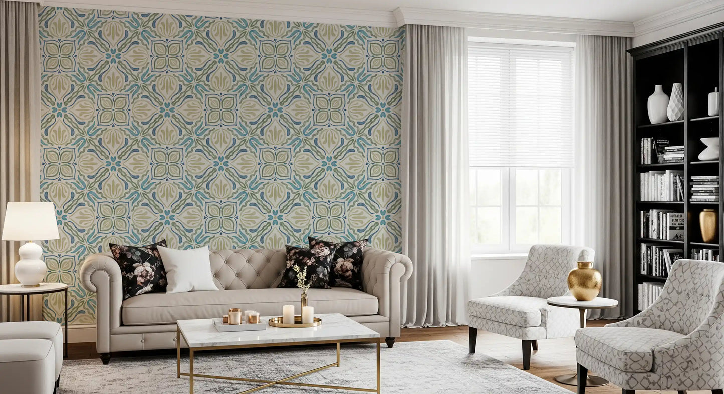 Papel tapiz floral fluido Azure