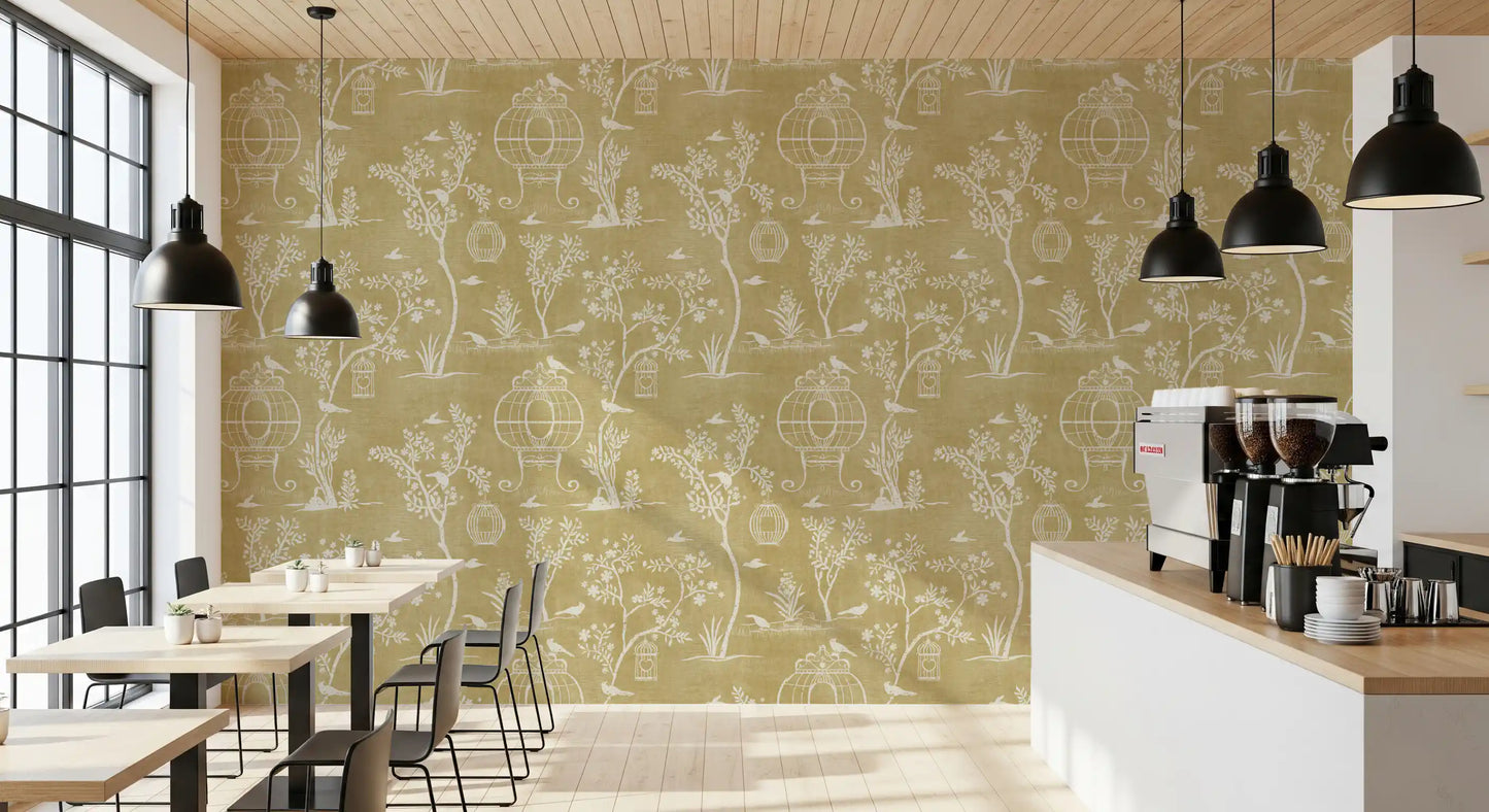 Chinoiserie-Garten mit Vogelkäfig-Tapete