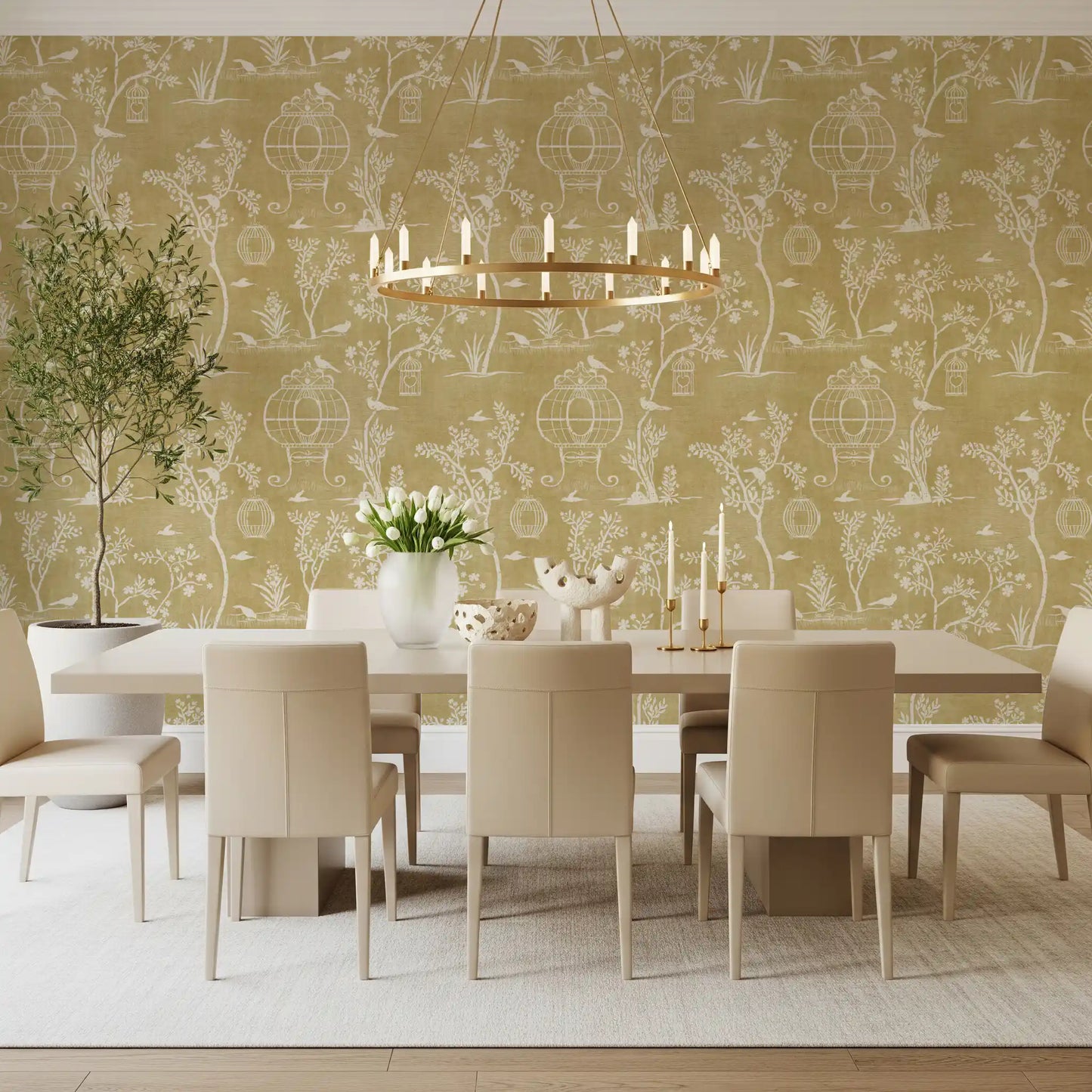 Chinoiserie-Garten mit Vogelkäfig-Tapete