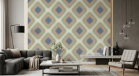 Heritage Ikat – Rautenmuster-Tapete im Grandmillennial-Stil in Denimblau und Blush-Pink