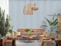 Heritager Ticking Stripes - Carta da parati con texture di lino blu francese vintage e rosa cipria