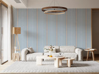 Heritager Ticking Stripes - Carta da parati con texture di lino blu francese vintage e rosa cipria
