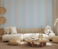 Heritager Ticking Stripes - Carta da parati con texture di lino blu francese vintage e rosa cipria