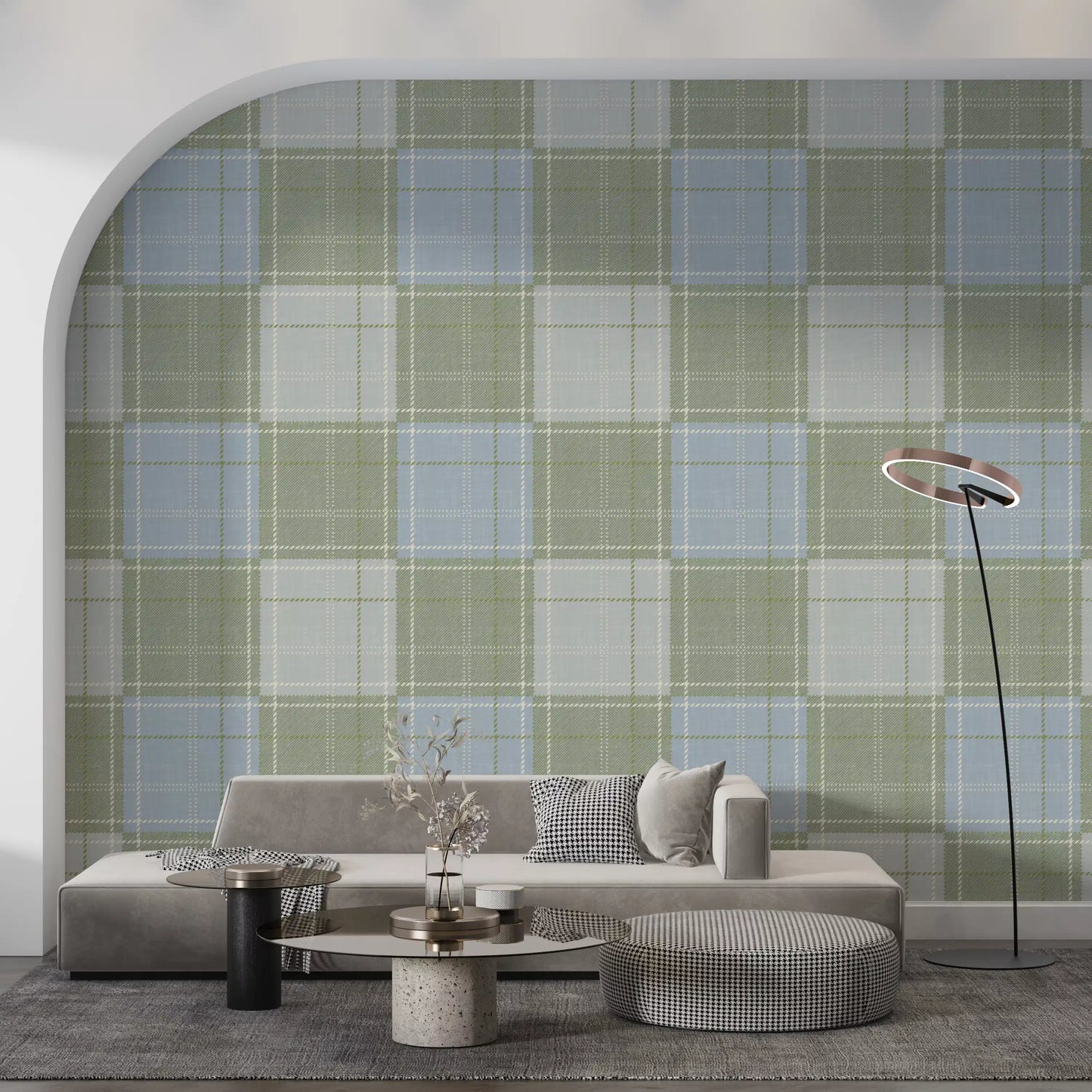 Heritage Plaid – Tartan-ruudullinen pellava – Niitynvihreä ja sininen tapetti