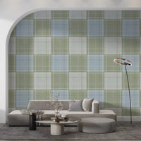 Heritage Plaid – Tartan-ruudullinen pellava – Niitynvihreä ja sininen tapetti