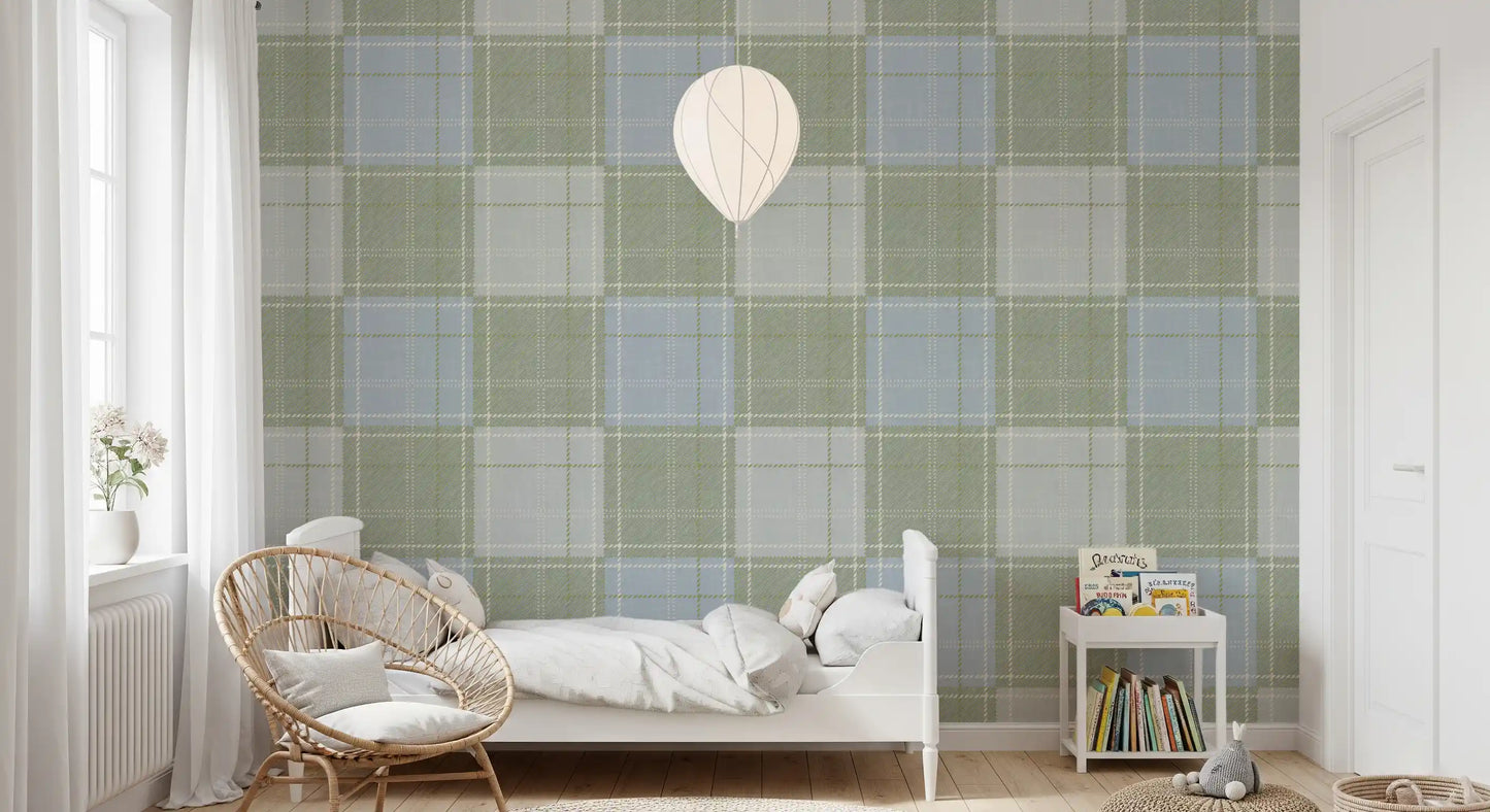 Heritage Plaid – Tartan-ruudullinen pellava – Niitynvihreä ja sininen tapetti