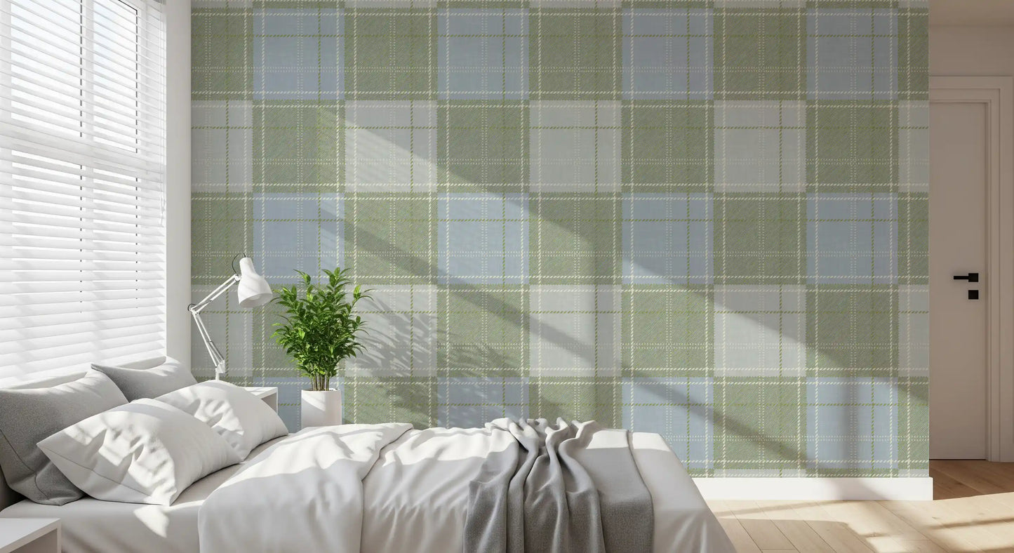 Heritage Plaid – Tartan-ruudullinen pellava – Niitynvihreä ja sininen tapetti