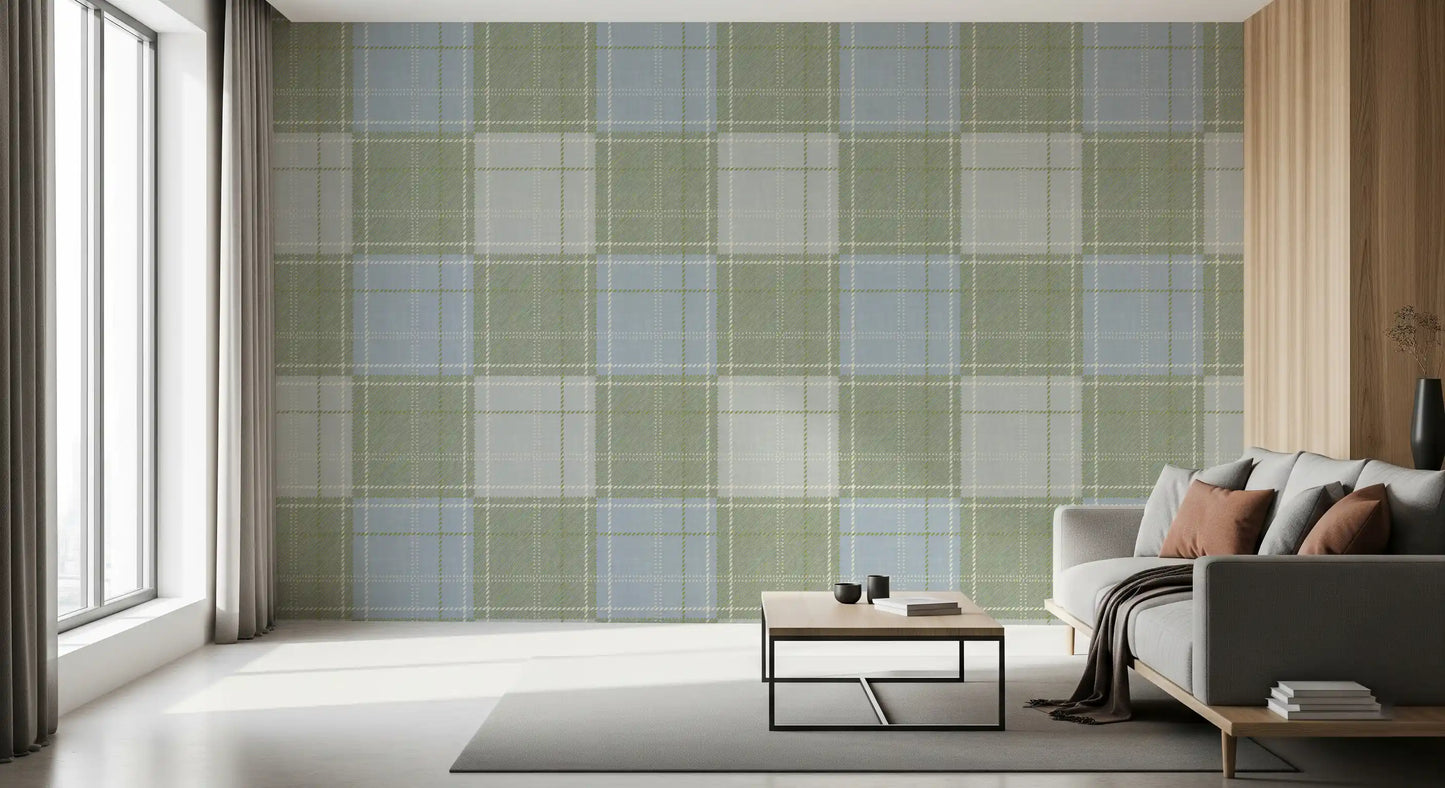 Heritage Plaid – Tartan-ruudullinen pellava – Niitynvihreä ja sininen tapetti