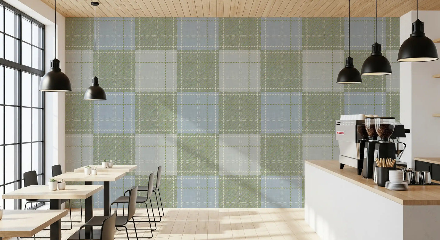 Heritage Plaid – Tartan-ruudullinen pellava – Niitynvihreä ja sininen tapetti