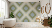 Carta da parati a rombi grandmillennial Heritage Ikat – verde salvia e blu francese