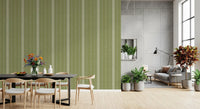 Heritage Ticking Stripes - Vintage Meadow Green & Chalk Linen Texture Wallpaper⁠