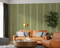 Heritage Ticking Stripes - Vintage Meadow Green & Chalk Linen Texture Wallpaper⁠