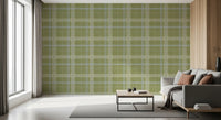 Heritage-Karo – Windowpane-Tartan-Karo aus Leinen – Tapete in Wiesengrün und Kreideweiß