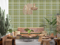 Heritage-Karo – Windowpane-Tartan-Karo aus Leinen – Tapete in Wiesengrün und Kreideweiß