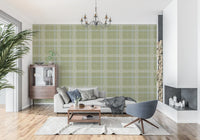 Heritage-Karo – Windowpane-Tartan-Karo aus Leinen – Tapete in Wiesengrün und Kreideweiß